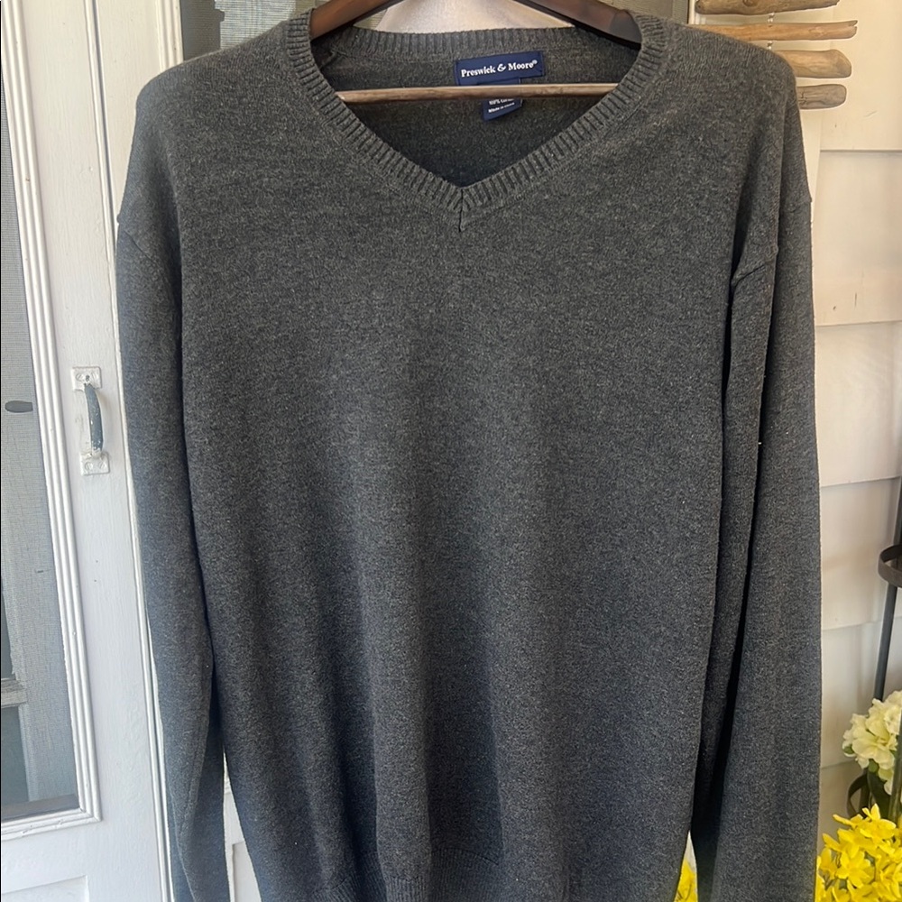 Preswick & Moore Charcoal V-Neck Cotton Sweater